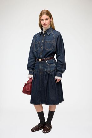 Ganni Blue Skirt in Textured Slub Denim