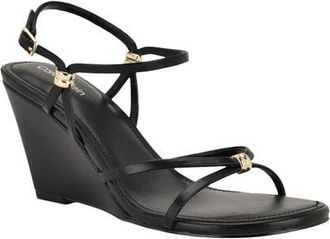 Calvin Klein Deliney Ankle Strap Wedge Sandal in Black at Nordstrom, Size 5.5