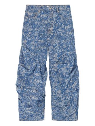 Ganni floral-print gathered jeans - women - Fabric - 27 - Blue