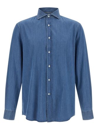 Brunello Cucinelli Blue Cotton Mens Blouse
