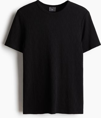 H&M Strukturiertes T-Shirt in Slim Fit - Schwarz