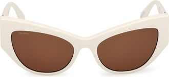 Max Mara 54mm Cat Eye Sunglasses in Shiny White /Brown at Nordstrom