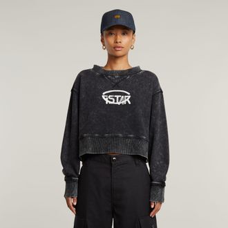 G-Star Overdyed Cropped Logo Loose Sweater - Zwart - Dames