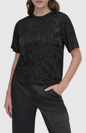 DKNY Scribble Logo Jacquard Top in Black at Nordstrom, Size Small