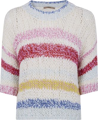 Nuur Short Sleeves Multicolor Stripes Round Neck Sweater
