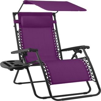 Best Choice Products 30 Extra Wide Folding Zero Gravity Patio Lounge Chair w/Adjustable Canopy Shade - Amethyst Purple