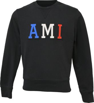 Ami Logo Patch Crewneck Sweater in Black Cotton