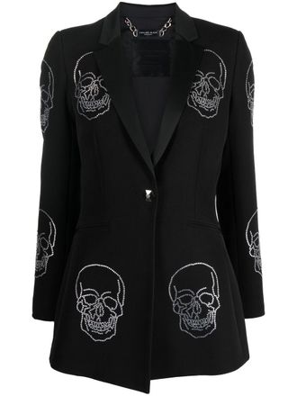 Philipp Plein skull-embellished single-breasted coat - Black