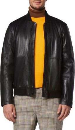 Andrew Marc Macneil Leather Bomber Jacket in Black at Nordstrom Rack, Size Xx-Large