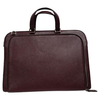 Prada Prada Logo-Plaque Laptoptas in Bordeaux Saffiano Leder