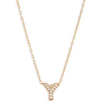 Nordstrom Pav&eacute; Cubic Zirconia Initial Necklace in Y- Clear- Gold at Nordstrom