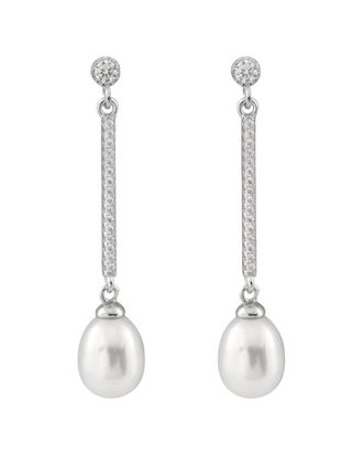 Splendid Pearls Rhodium Over Silver 8-9Mm Pearl Earrings