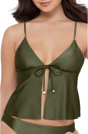 Steve Madden Tie Front Crop Tankini Top in Olive at Nordstrom, Size X-Small