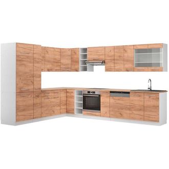 Vicco Cocina Esquinera Fame-line, Oro Potencia Roble/blanco, 347 X 257 Cm, Et Roble