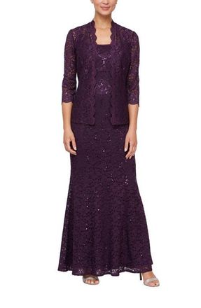 S.L. Fashions Sequin Lace A-Line Gown with Jacket in Egg at Nordstrom, Size 12