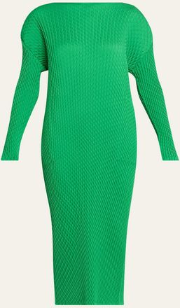 Issey Miyake Sleek Pleats Long-Sleeve Midi Dress
