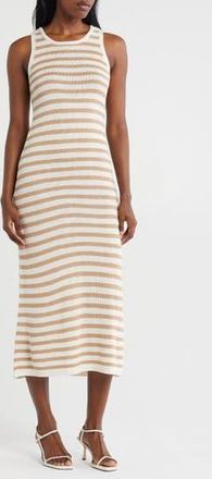 ZOE AND CLAIRE Stripe Sleeveless Knit Midi Dress in Khaki at Nordstrom Rack, Size Medium