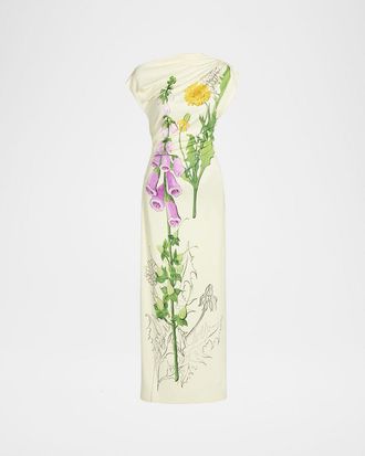 Oscar De La Renta Off-The-Shoulder Foxglove Draped Jersey Maxi Dress