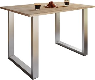 ebuy24 Mesa De Madera Vcm Al. 76 X An. 140 X P. 50 Cm Base S&oacute;lida Y De Alta Calidad Pies De Hierro Mesa De Cocina - Xona U (plata / Roble Sonoma)