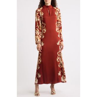 Elie Tahari The Analeia Paisley Detail Long Sleeve Silk Blend Midi Dress in Dream Map at Nordstrom, Size 14