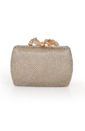 Badgley Mischka Cassia Crystal Minaudiere w. Bow Clasp in Gold at Nordstrom, Size Small