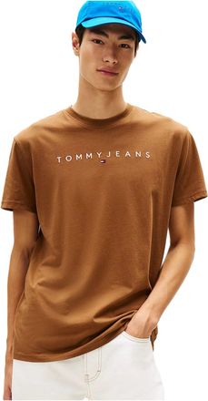 Tommy Hilfiger Mens Brown T-Shirt Reg Linear, Brown, M
