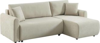 Sweeek Sof&aacute; cama esquinero reversible de tela con arc&oacute;n, 3 plazas, beige