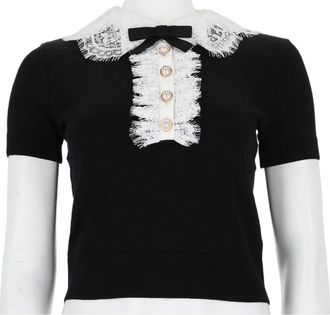 Self Portrait Short-Sleeved Lace Details Wool Top