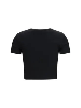 Fendi Cropped Ribbed Cotton T-Shirt - Black