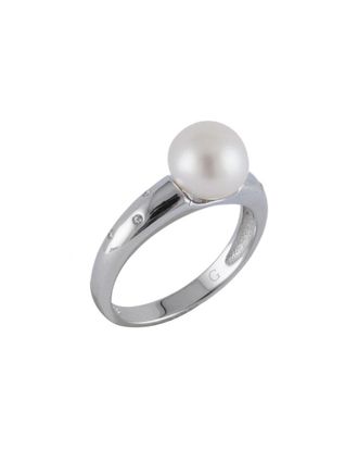 Splendid Pearls Rhodium Plated 8-9Mm Pearl Cz Ring