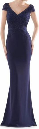 Colors Dress Fit And Flare Faille Gown In Navy