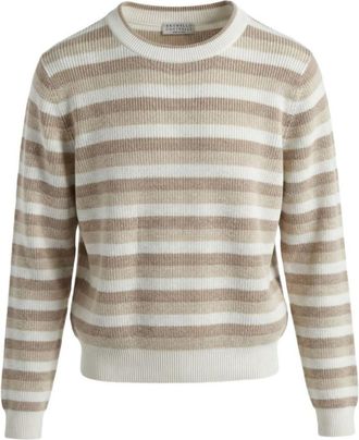 Brunello Cucinelli Beige Stripes Crew Neck Sweater