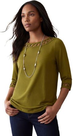 Jessica London Stretch Cotton Lattice Boatneck Tunic in Moss Green at Nordstrom, Size Medium