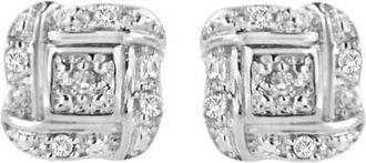 House of Brilliance Silver RoundDiamond Accent Swirl Square Knot Stud Earrings in White at Nordstrom