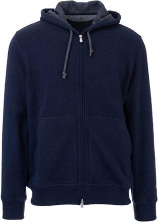Brunello Cucinelli MenS Blue Wool Zip Hoodie, Size S