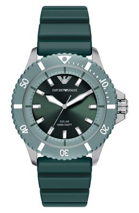 Emporio Armani World Explorer Solar Silicone Strap Watch, 42mm in Green at Nordstrom