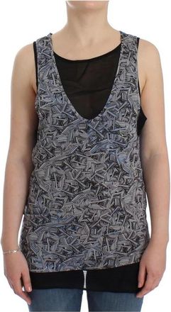 Costume National Luxe Zijden Logo Tanktop - Dames - Tops zonder mouwen - Zwart - L - Tops