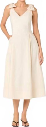 Astr Joleena Linen Bow-Strap Midi Dress In Cream