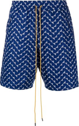 Rhude Beachfront geometric-pattern shorts - men - Cotton/Acetate - L - Blue