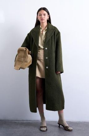 Topshop Single Breasted Longline Coat in Khaki at Nordstrom Rack, Size Medium