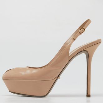 Sergio Rossi Beige Patent Leather Cachet Slingback Pumps