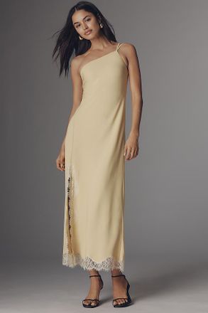 Bl^nk London Satin One-Shoulder Lace Midi Dress