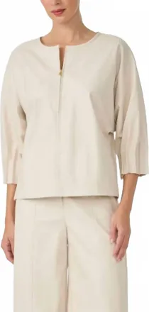 Trina Turk Coletta Faux Leather Top In Ecru