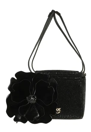 Pinko Black Flower Full Strass Rhinestone Bucket Bag