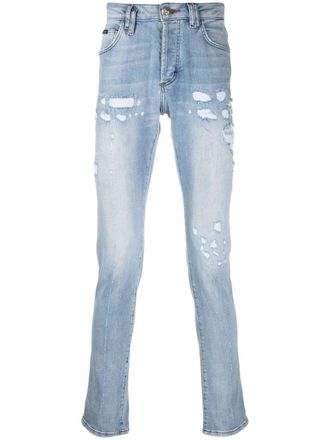 Philipp Plein Jeans con effetto vissuto dritti - Blu