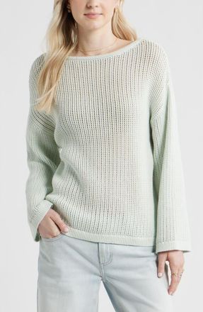 BP. Cotton Open Stitch Sweater in Green Cloud at Nordstrom, Size Xx-Small