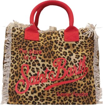 MC2 Saint Barth Fringed Leopard Print Tote Bag with Red Accents