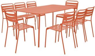 Sweeek 8-seater metal garden table with 8 chairs Tomette pink 160x90x72.5 cm - Amelia