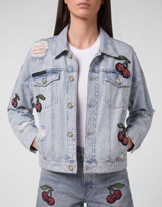 Philipp Plein Denim Regular Jacket Cherrylicious Women in Sky Wash at Nordstrom, Size X-Large