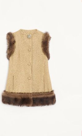 Valentino Gilet In Tweed Canestrello Lurex Con Dettagli In Shearling Donna ORO 36